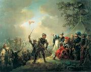 Christian August Lorentzen Dannebrog falling from the sky during the Battle of Lyndanisse oil